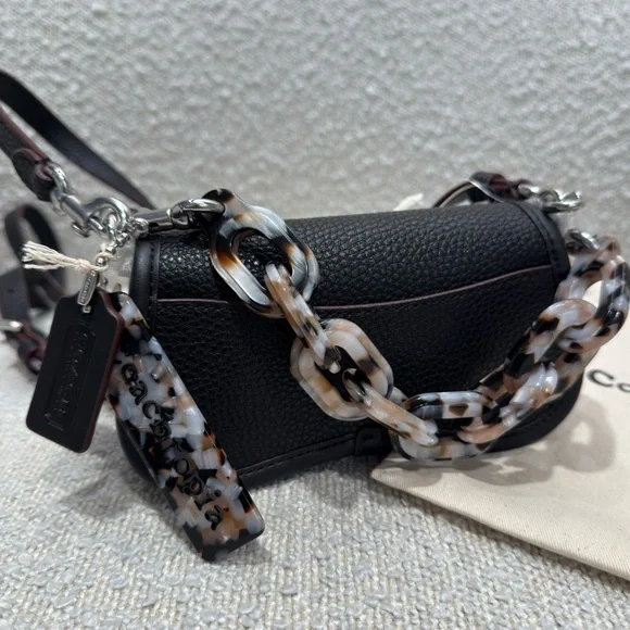 Limited Edition Coach Black Crossbody Dinky Bag with Tortoise Shell Chain Strap - Picture 5 of 6